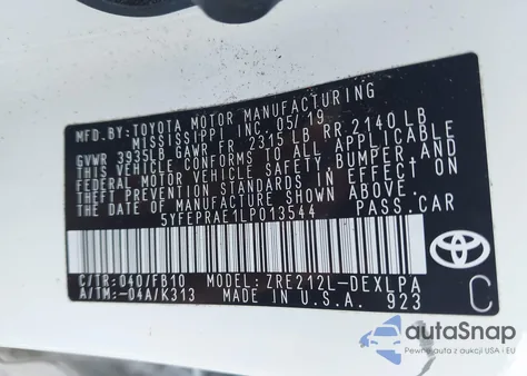 2020 Toyota Corolla Le from USA, damaged, VIN 5YFEPRAE1LP013544